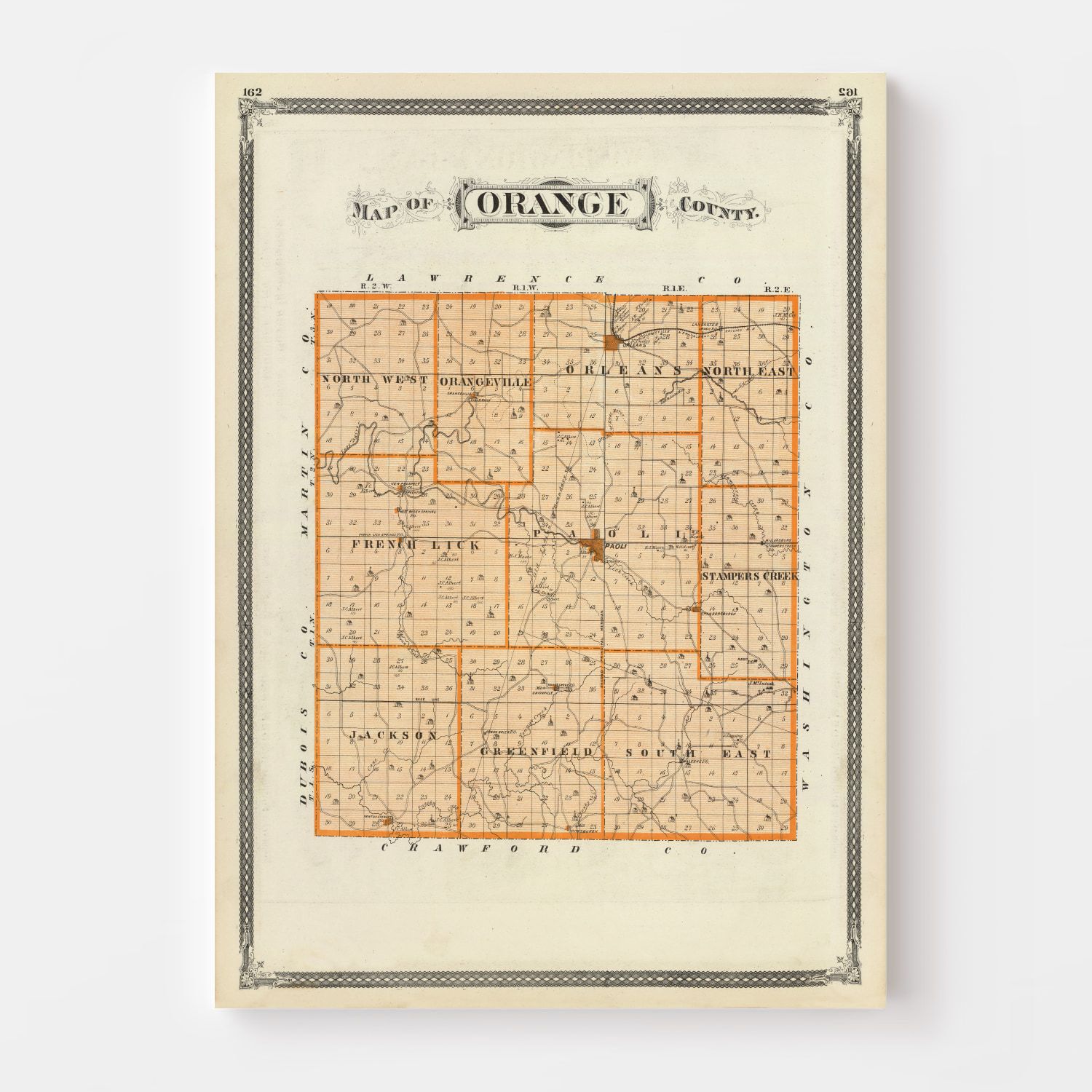Vintage Map Of Orange County Indiana 1876 By Teds Vintage Art 6955