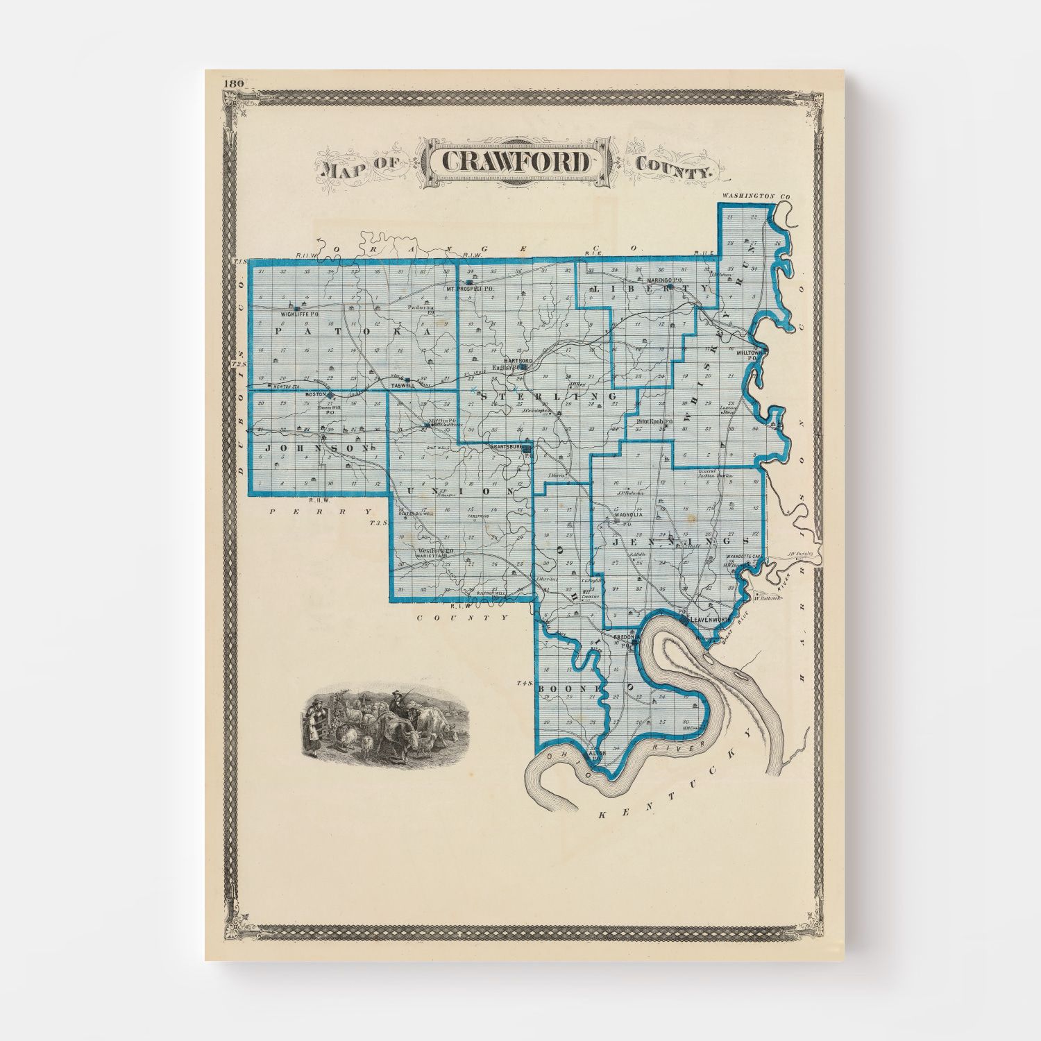 Vintage Map Of Crawford County Indiana 1876 By Ted S Vintage Art   4895 2 