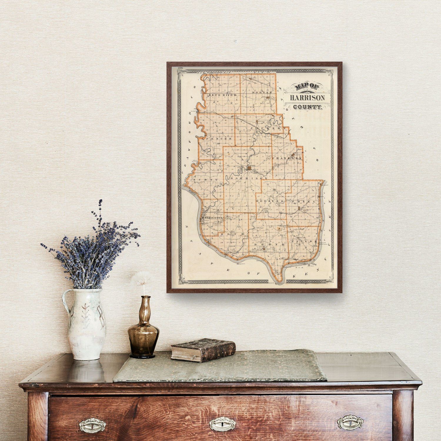 Vintage Map of Harrison County, Indiana 1876 by Ted's Vintage Art