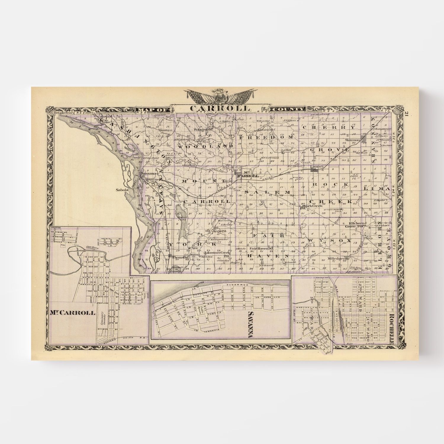 Vintage Map Of Carroll County Illinois 1876 By Teds Vintage Art 2131