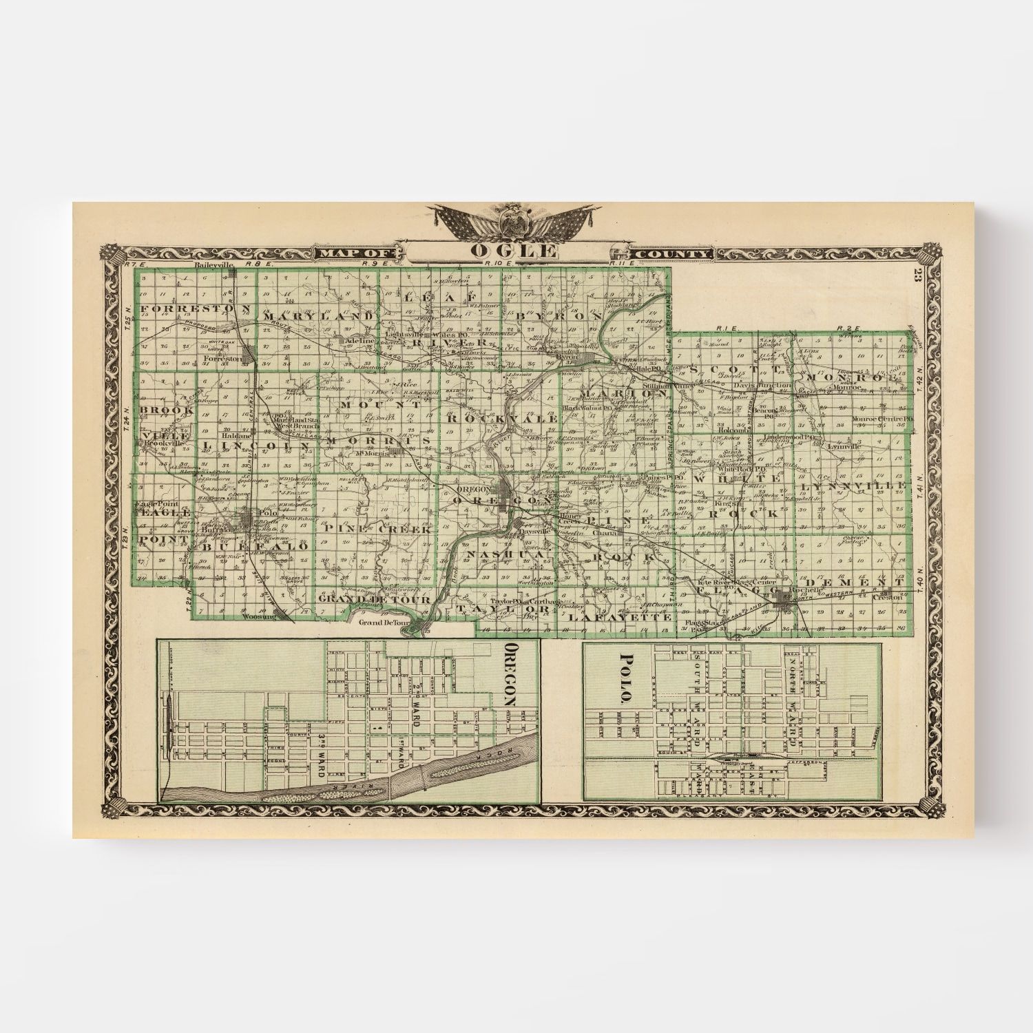 Vintage Map Of Ogle County Illinois 1876 By Teds Vintage Art 8720