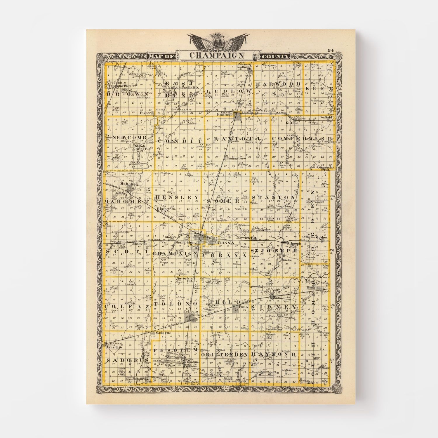 Vintage Map of Champaign County, Illinois 1876 by Ted's Vintage Art