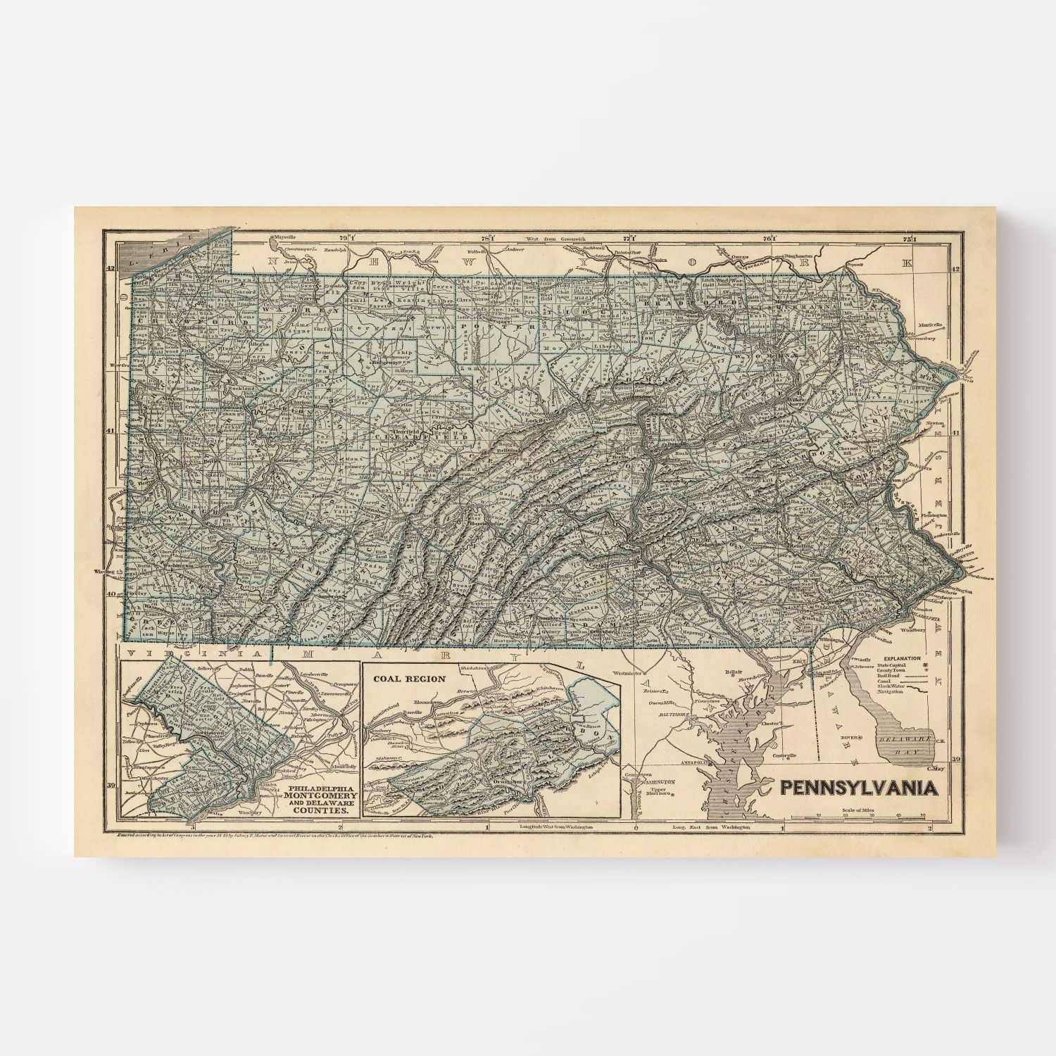 Vintage Map Of Pennsylvania 1842 By Ted's Vintage Art