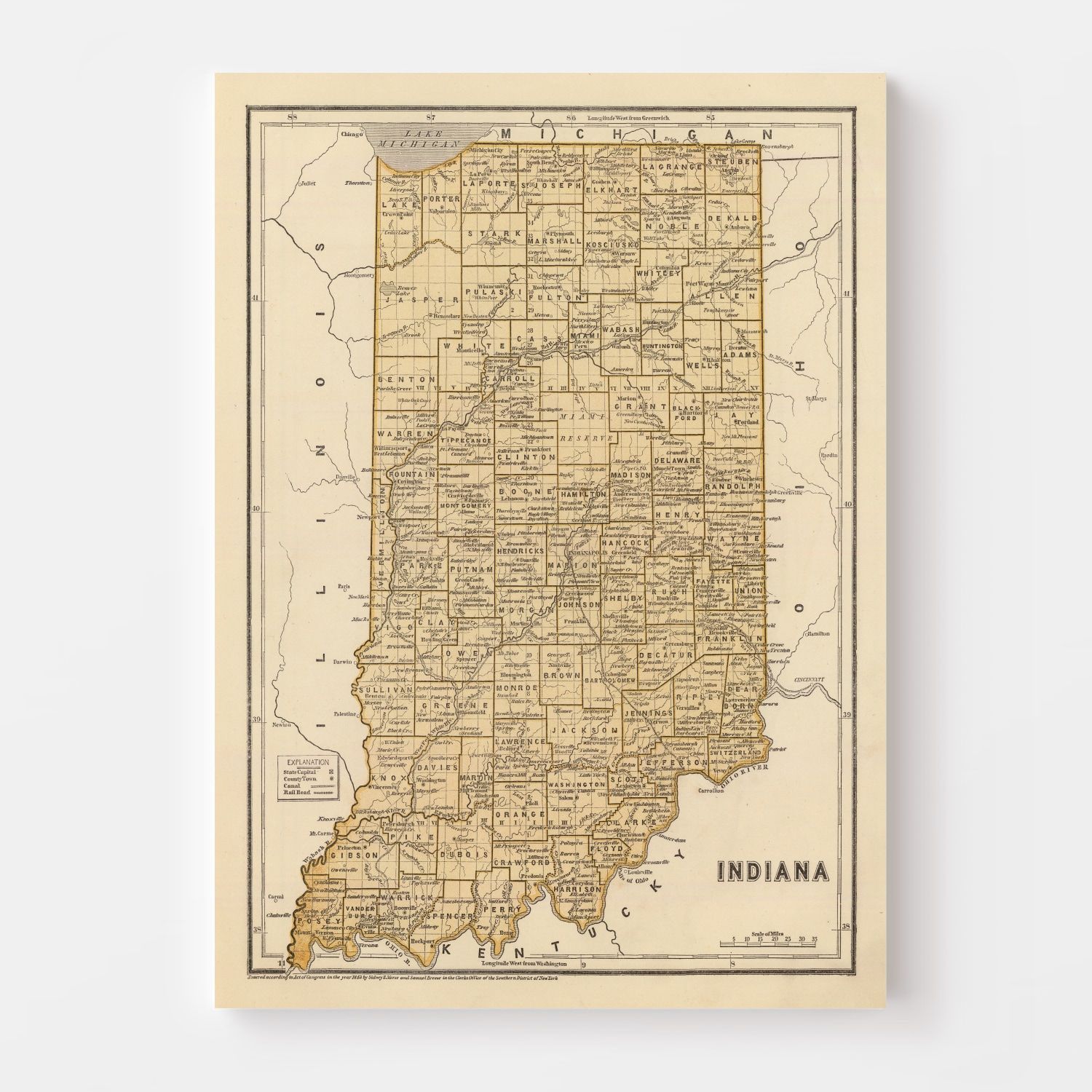 Vintage Map Of Indiana 1842 By Ted S Vintage Art   5066 2 