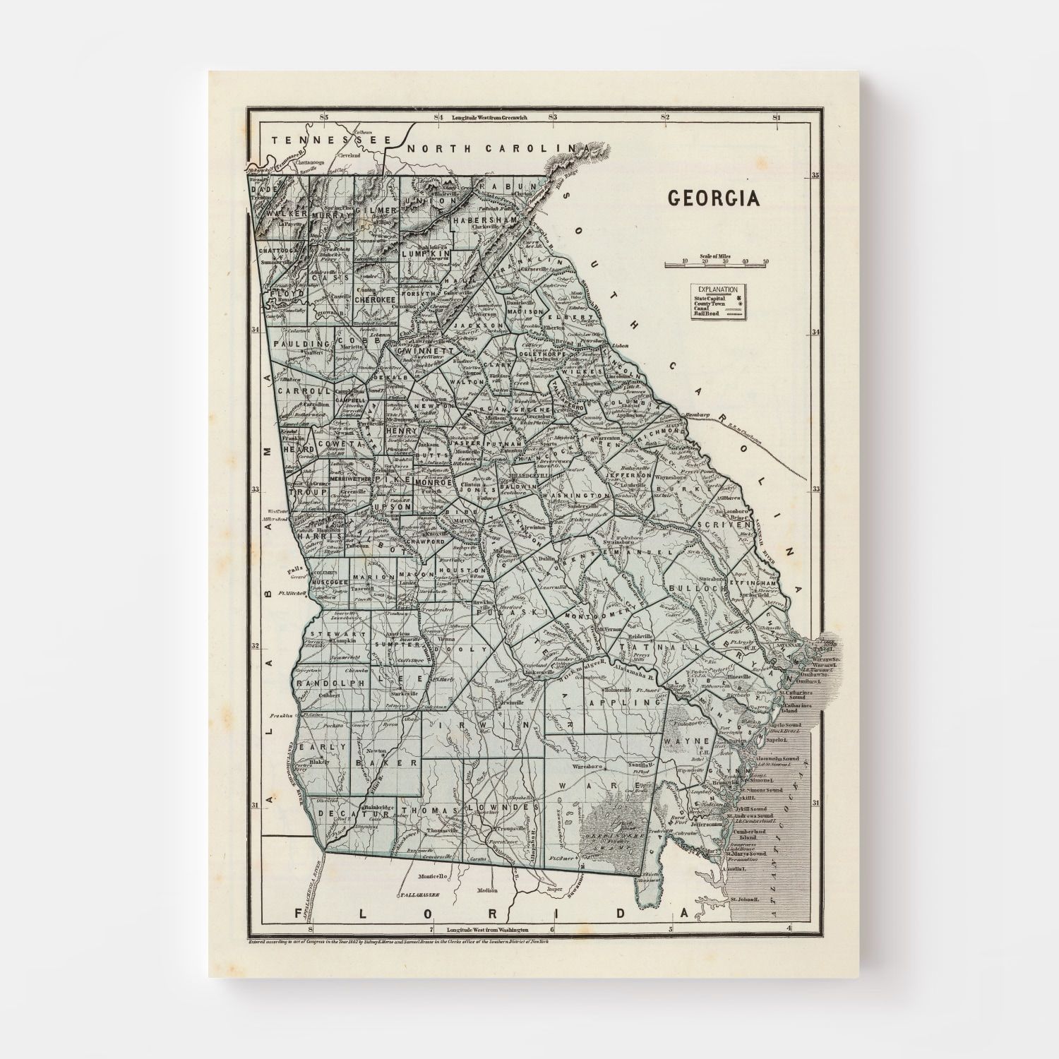 Vintage Map Of Georgia 1842 By Ted S Vintage Art   5073 2 