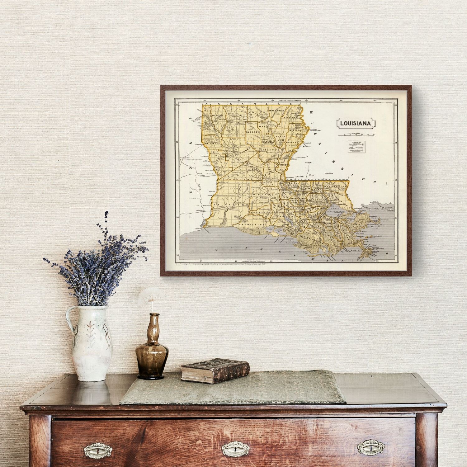 Black and Gold Vintage Louisiana State Map Art Board Print for Sale by  artbyomega