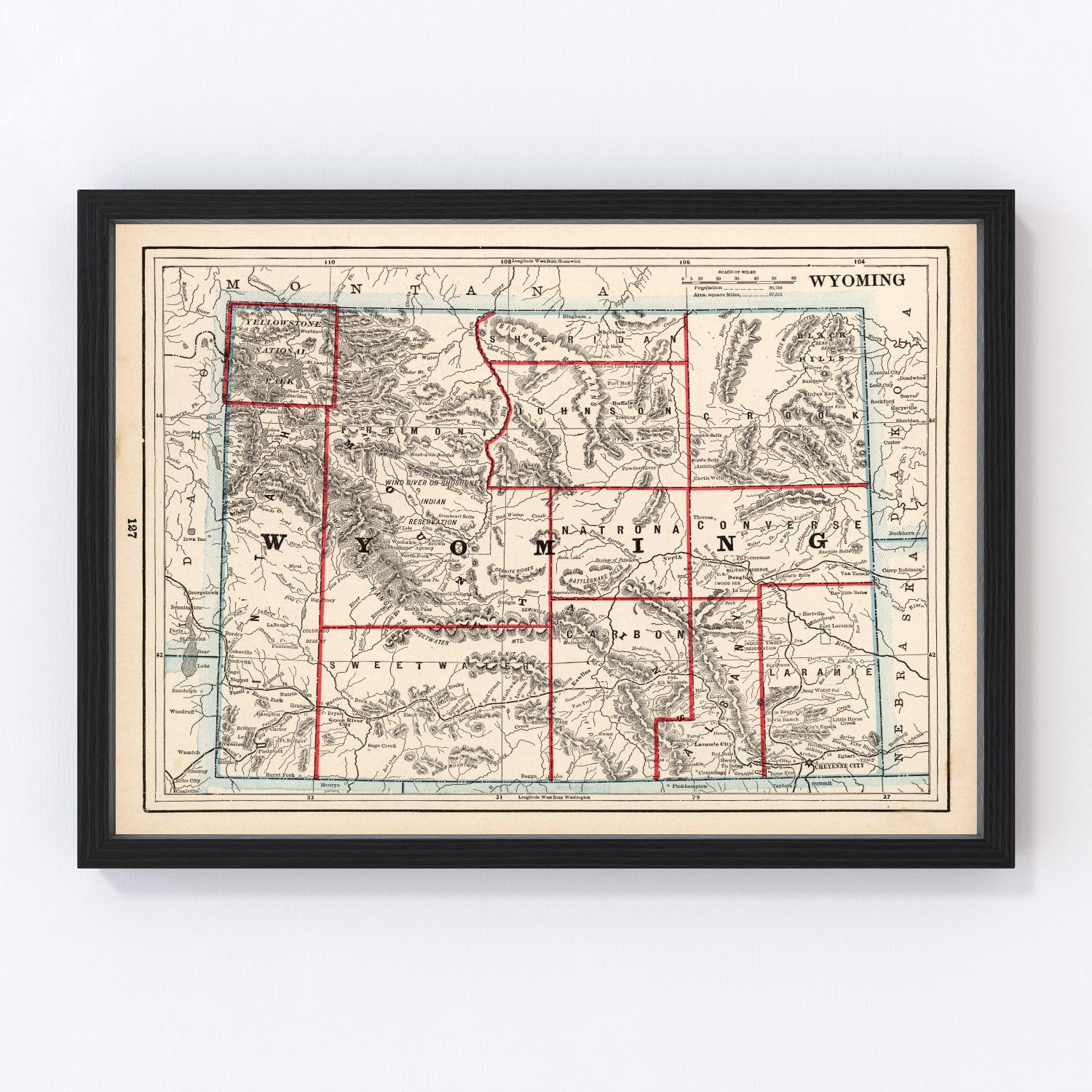 Vintage Map of Wyoming 1893 by Ted's Vintage Art