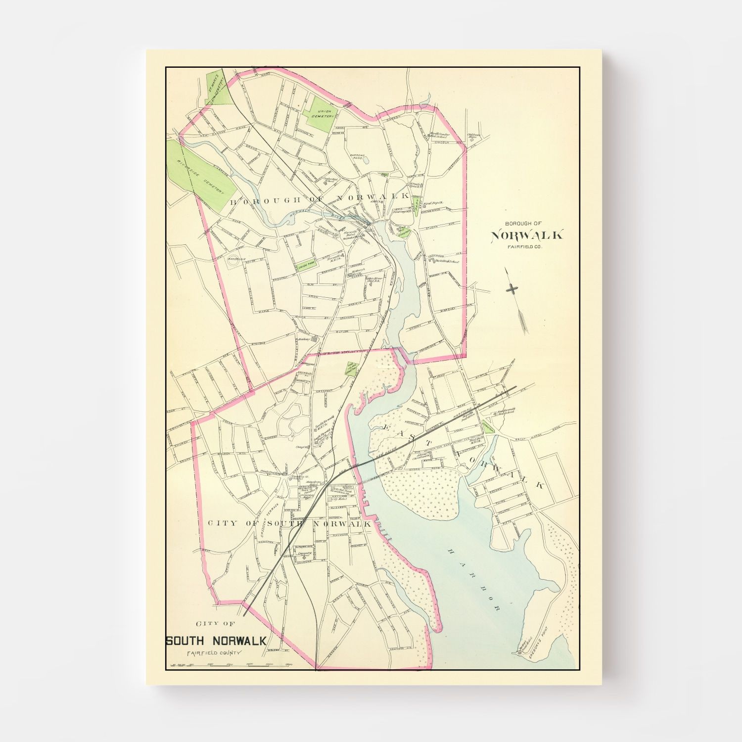 Vintage Map of Norwalk, Connecticut 1893 by Ted's Vintage Art