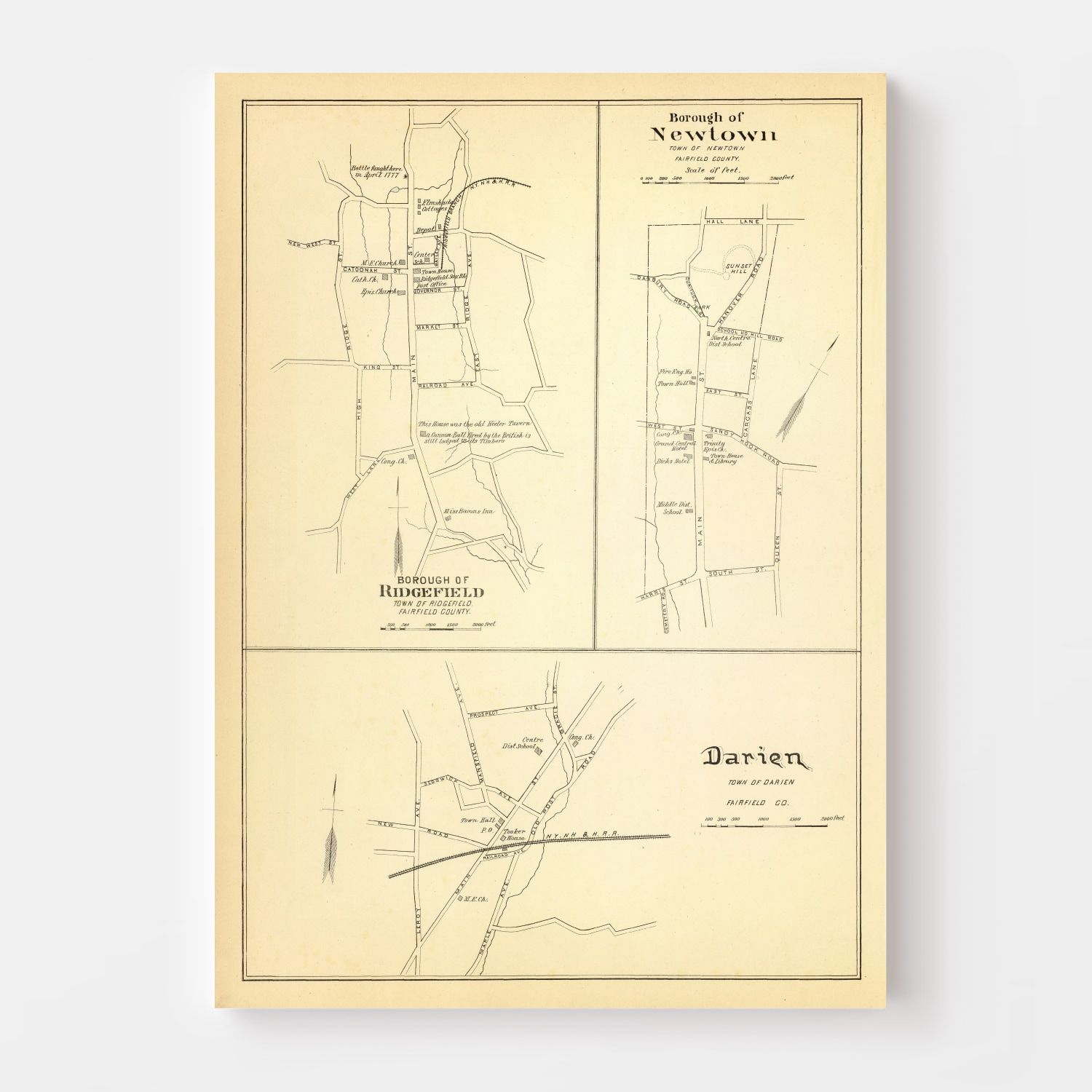 Vintage Map Of Newtown Connecticut 1893 By Ted S Vintage Art   5447 2 