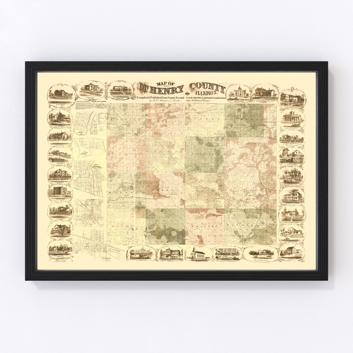 Vintage Map of McHenry County Illinois 1862 by Ted #39 s Vintage Art