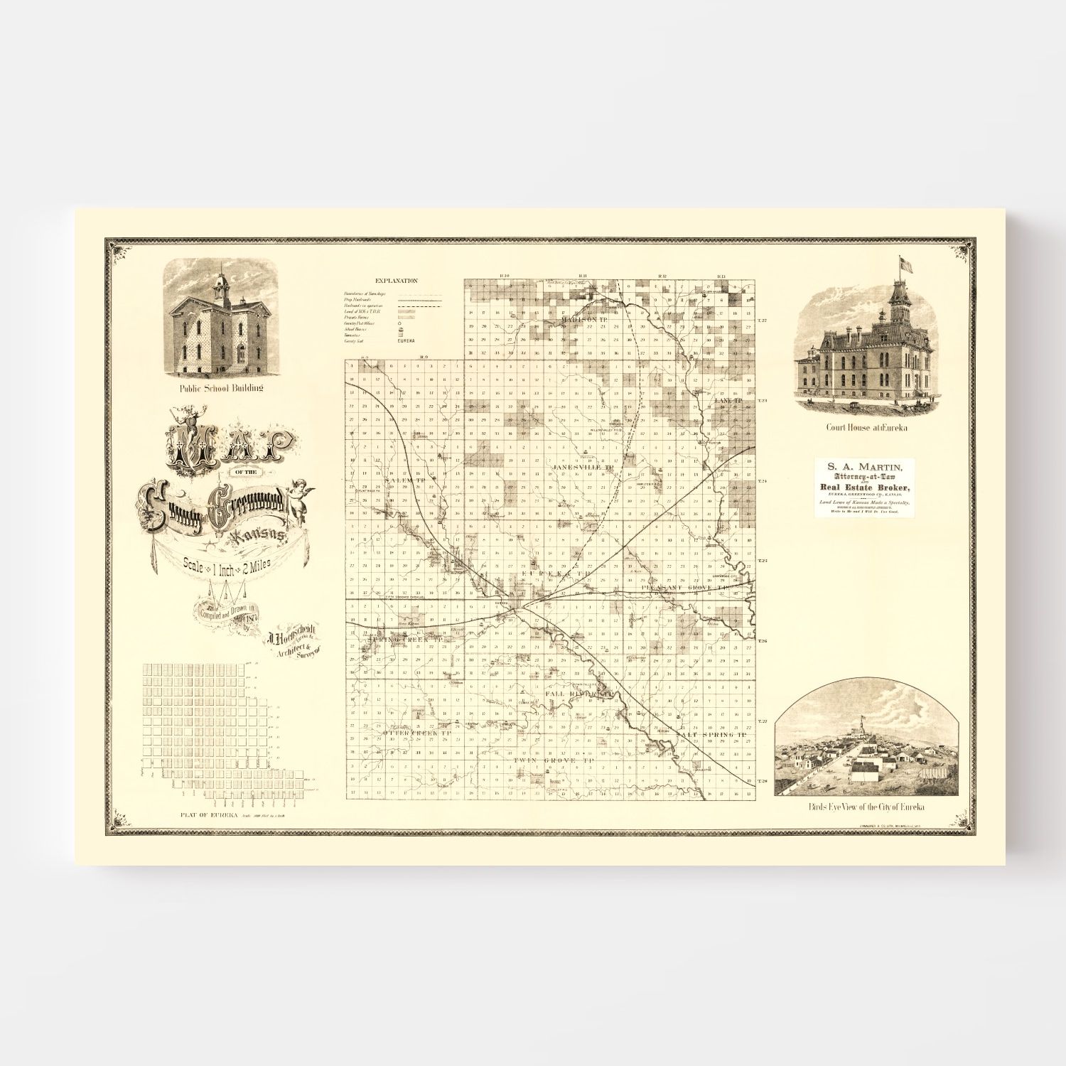 Vintage Map of Greenwood County, Kansas 1877