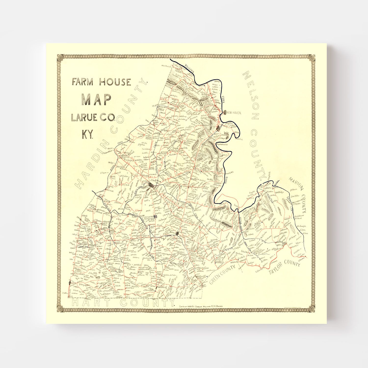 Vintage Map of Larue County, Kentucky 1899