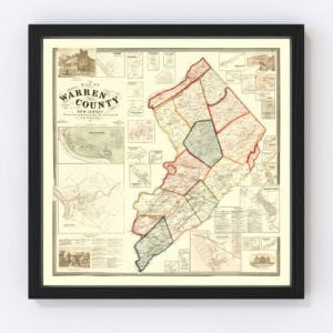 Vintage Map of Warren County, New Jersey 1860