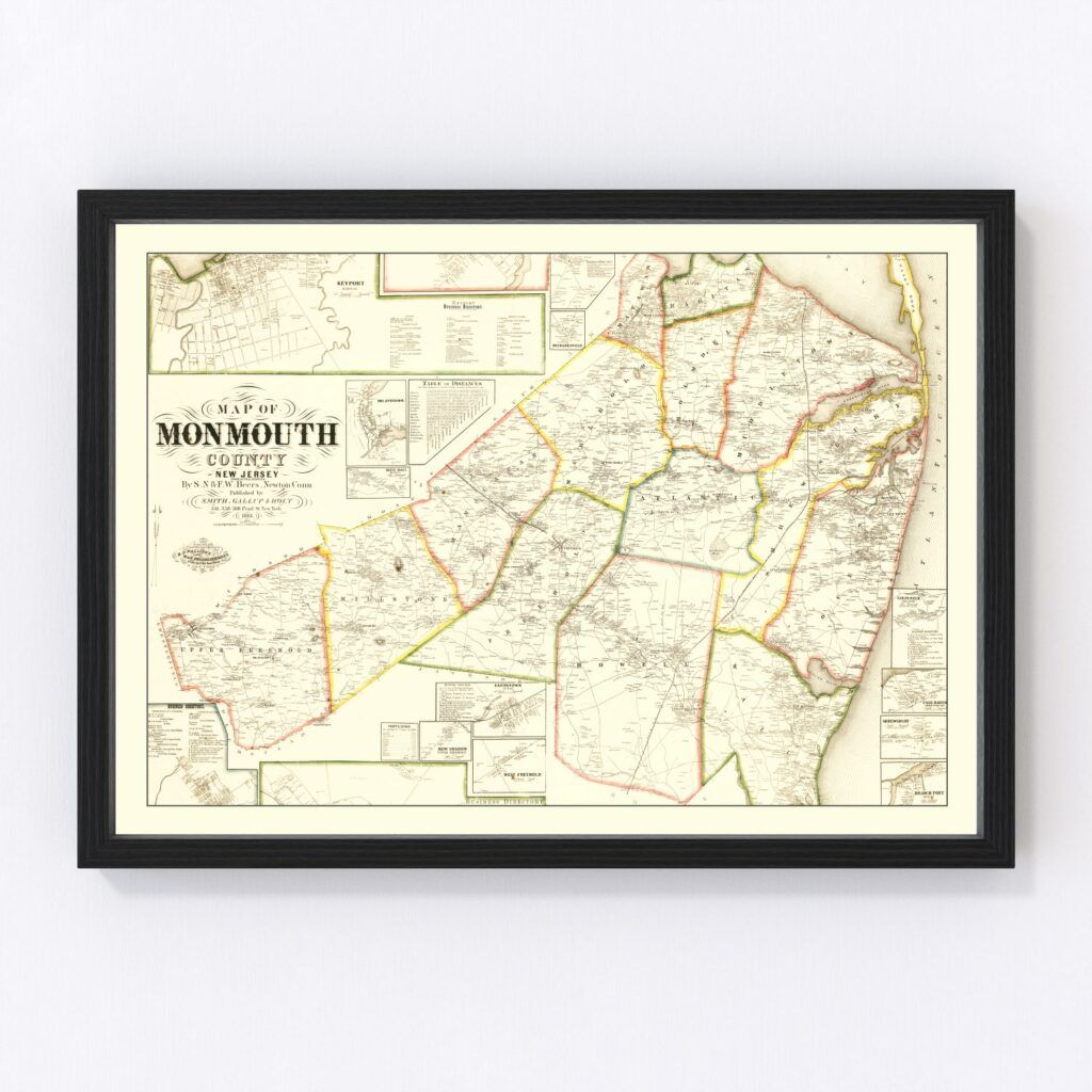 Vintage Map of Monmouth County, New Jersey 1861 by Ted's Vintage Art
