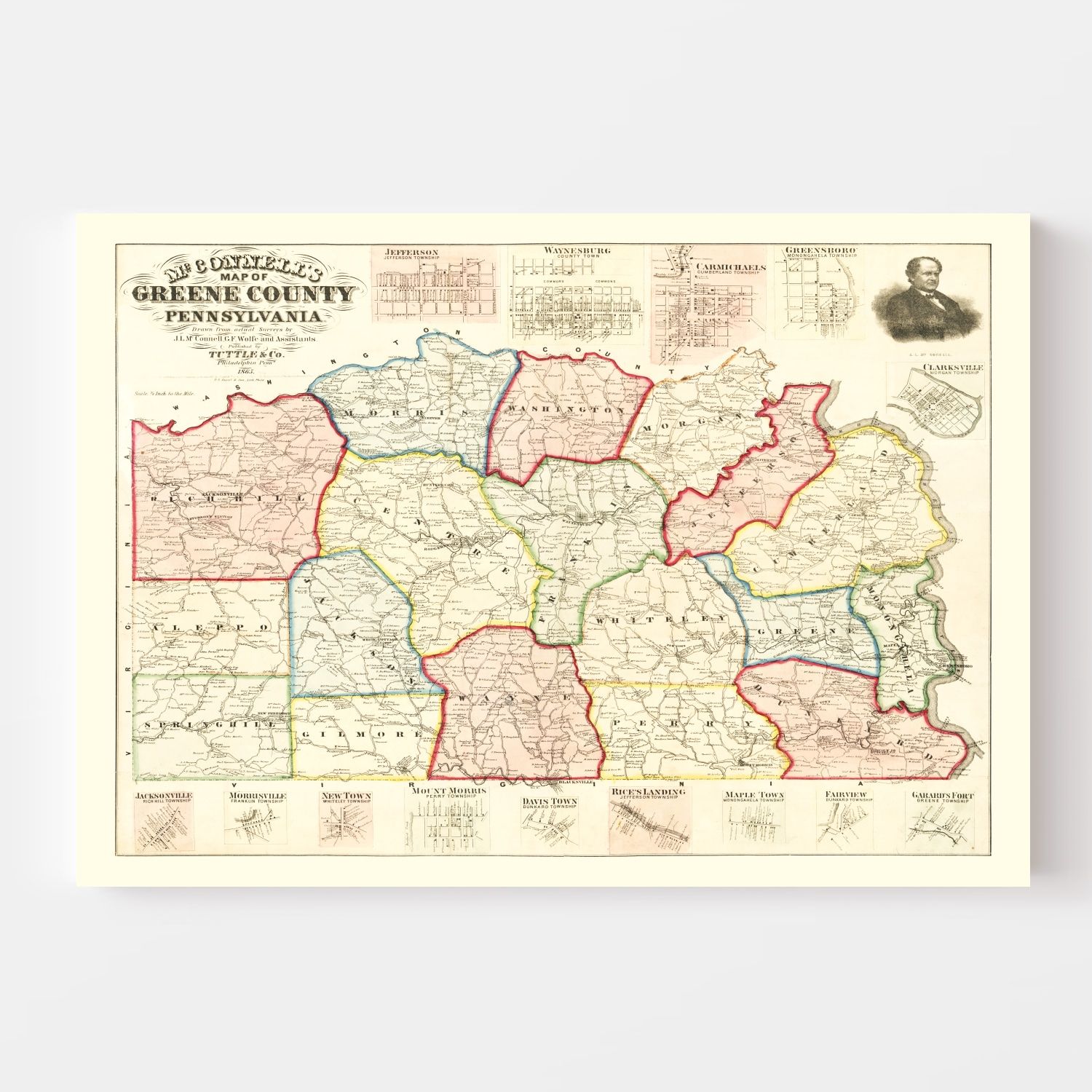 Vintage Map of Greene County, Pennsylvania 1865