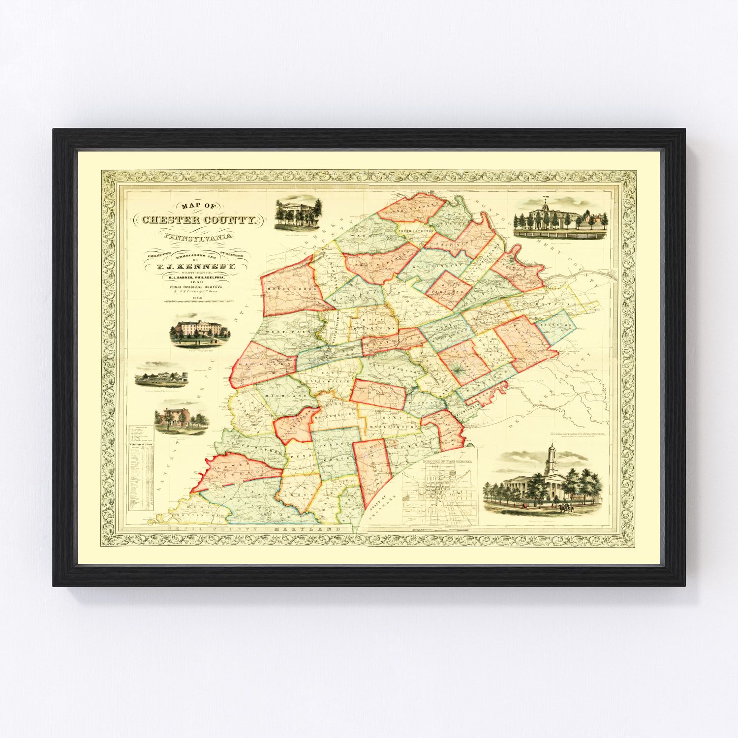 Vintage Map of Chester County, Pennsylvania 1856 3