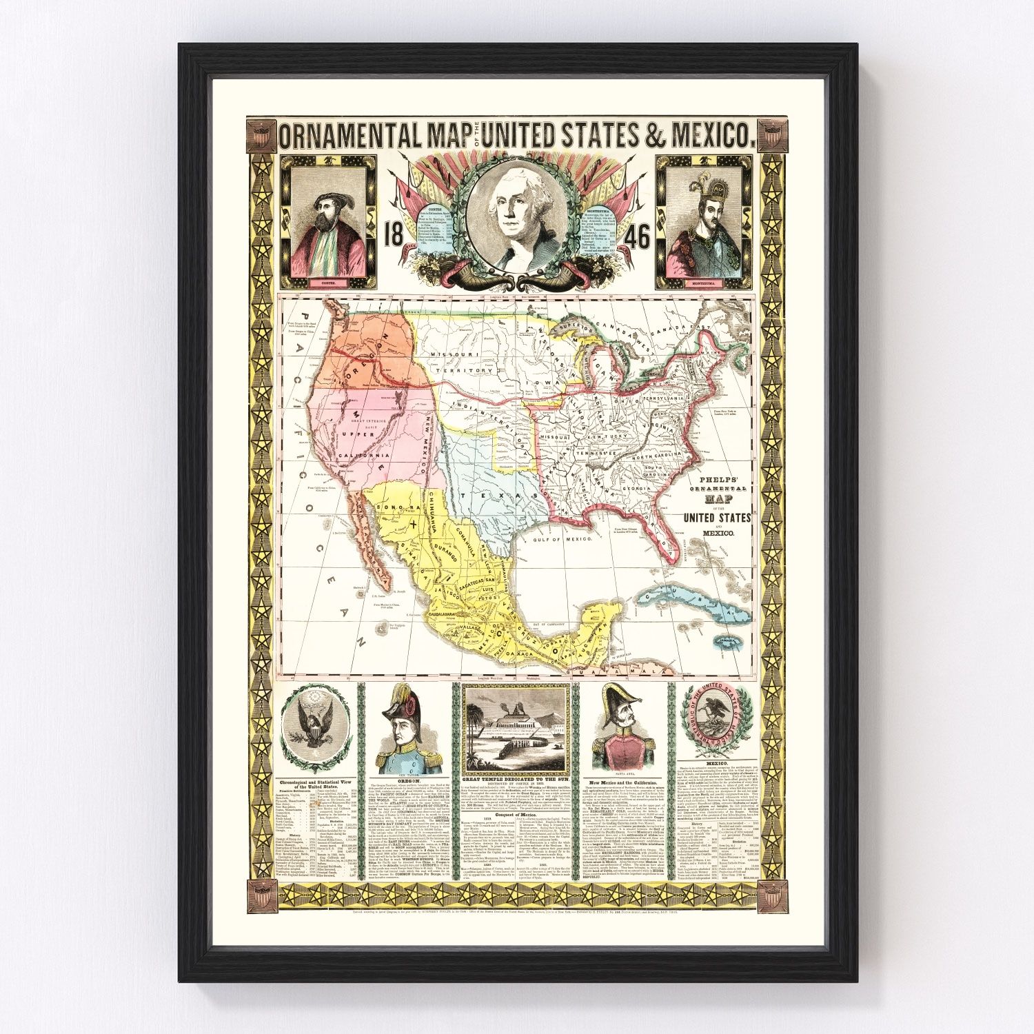 Vintage Map of Mexico & United States 1846 15