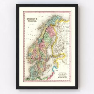 Vintage Map of Sweden & Norway 1836