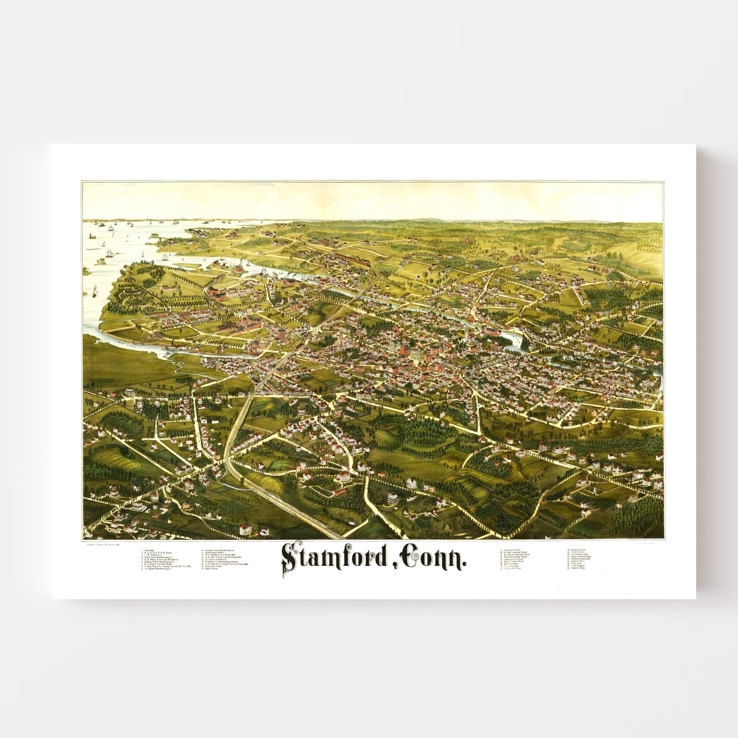 Color art map of Stamford, Connecticut, UnitedStates in blues and oranges.  The color gradations in Stamford map follow a random pattern Stock Vector  Image & Art - Alamy