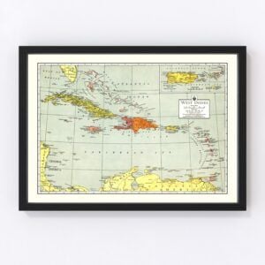 Puerto Rico Cuba Dominican Republic The Bahamas West Indies Map 1943