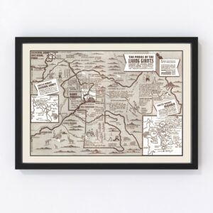 Vintage Map of Sequoia National Park & General Grant National Park 1937