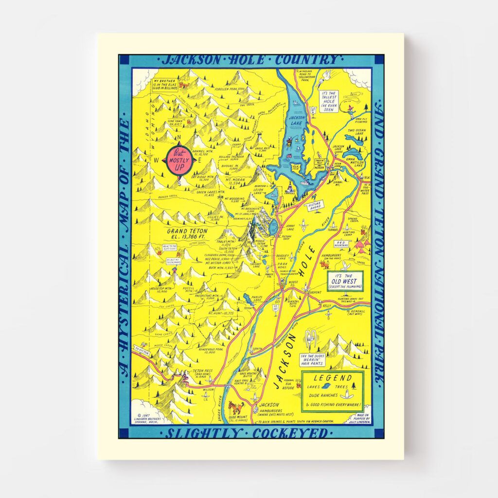 Vintage Map Of Jackson Hole And Grand Teton National Park 1947 By Teds