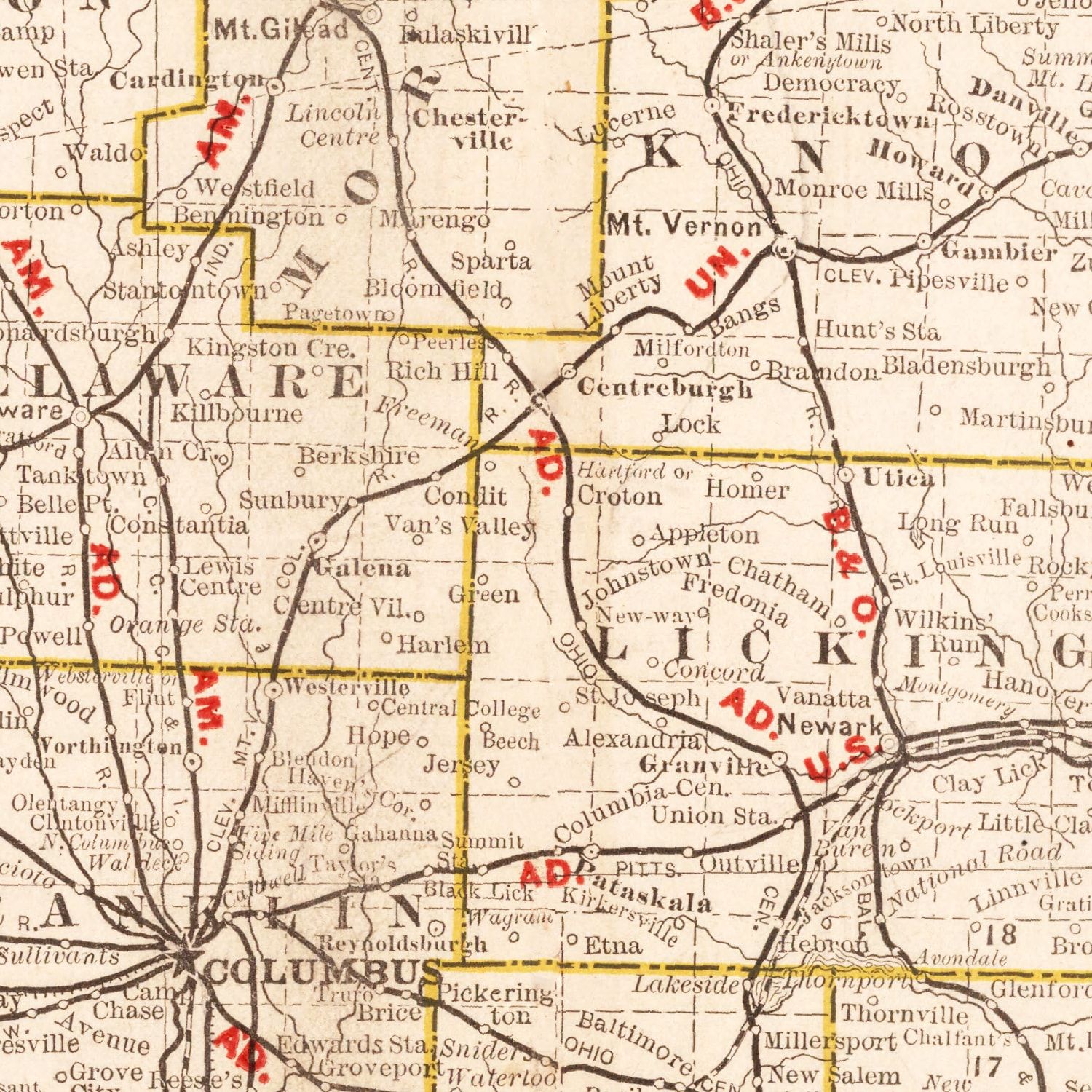 Vintage Railroad Map of Ohio 1882 by Ted's Vintage Art