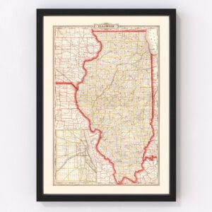 Vintage Map of Illinois 1882