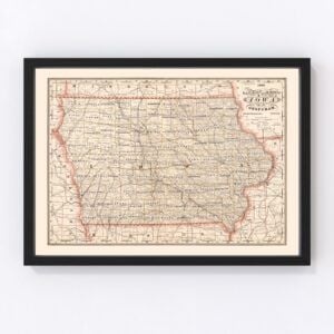 Vintage Railroad Map of Iowa 1882