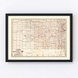 Vintage Railroad Map of Nebraska 1882