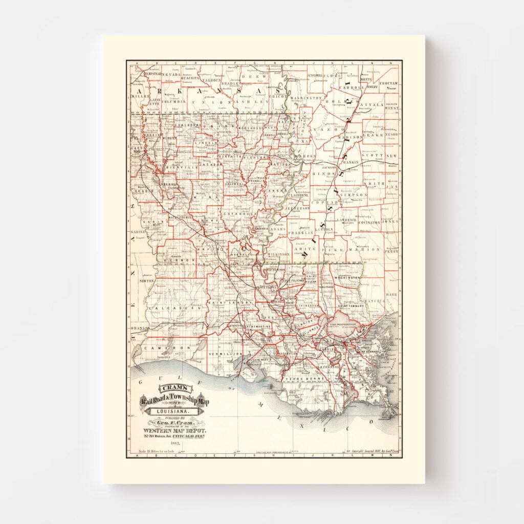 Vintage Map of Louisiana 1855 by Ted's Vintage Art