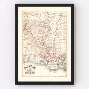 Vintage Railroad Map of Louisiana 1882