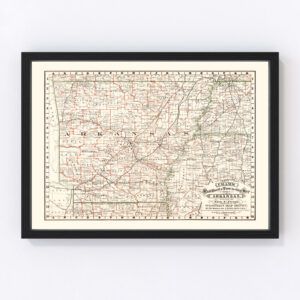 Vintage Railroad Map of Arkansas 1882