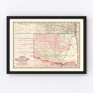 Vintage Railroad Map of Oklahoma 1882