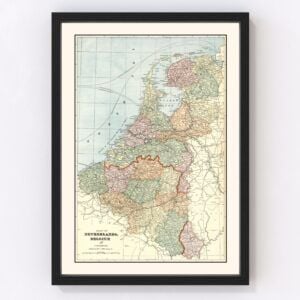 Vintage Map of Netherlands, Belgium & Luxembourg 1901