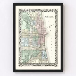 Vintage Map of Chicago, Illinois 1874