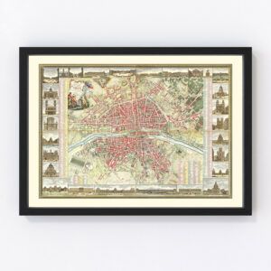 Vintage Map of Paris, France 1784
