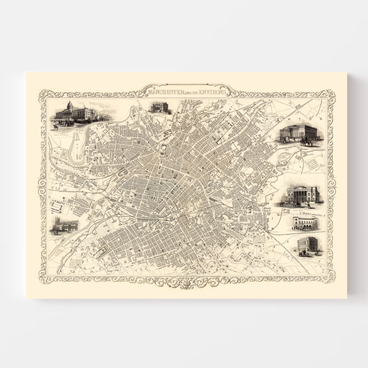Vintage Map of Manchester, United Kingdom 1851 5