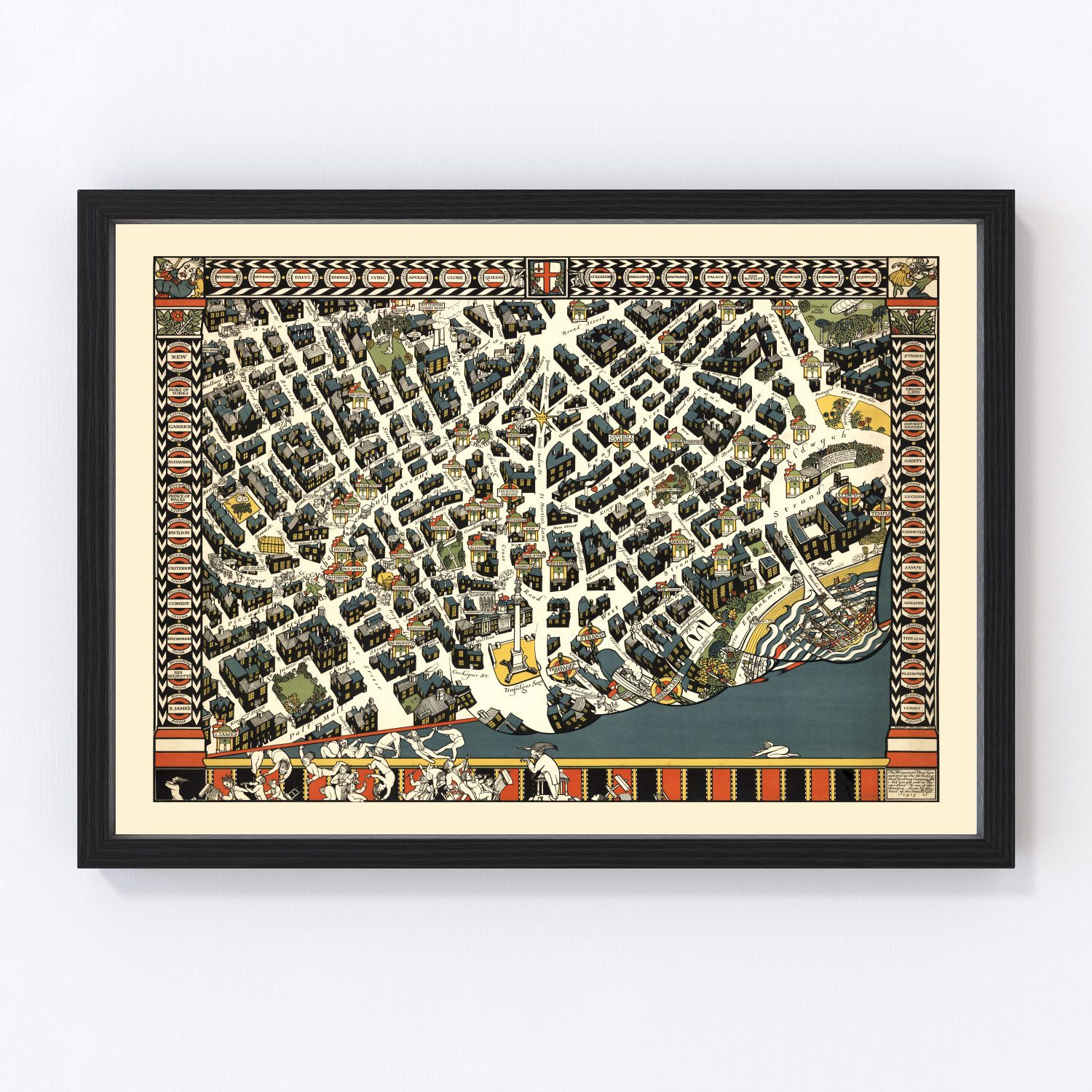 Vintage Map of London Theater District, England 1915