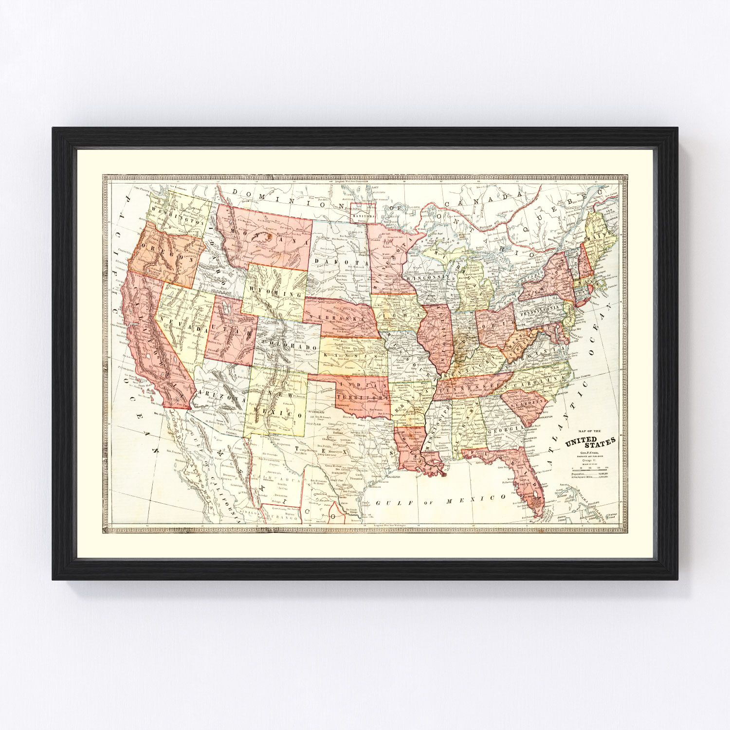 Vintage Map of United States 1883