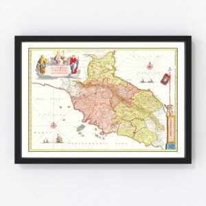 Vintage Map of Central Italy 1665