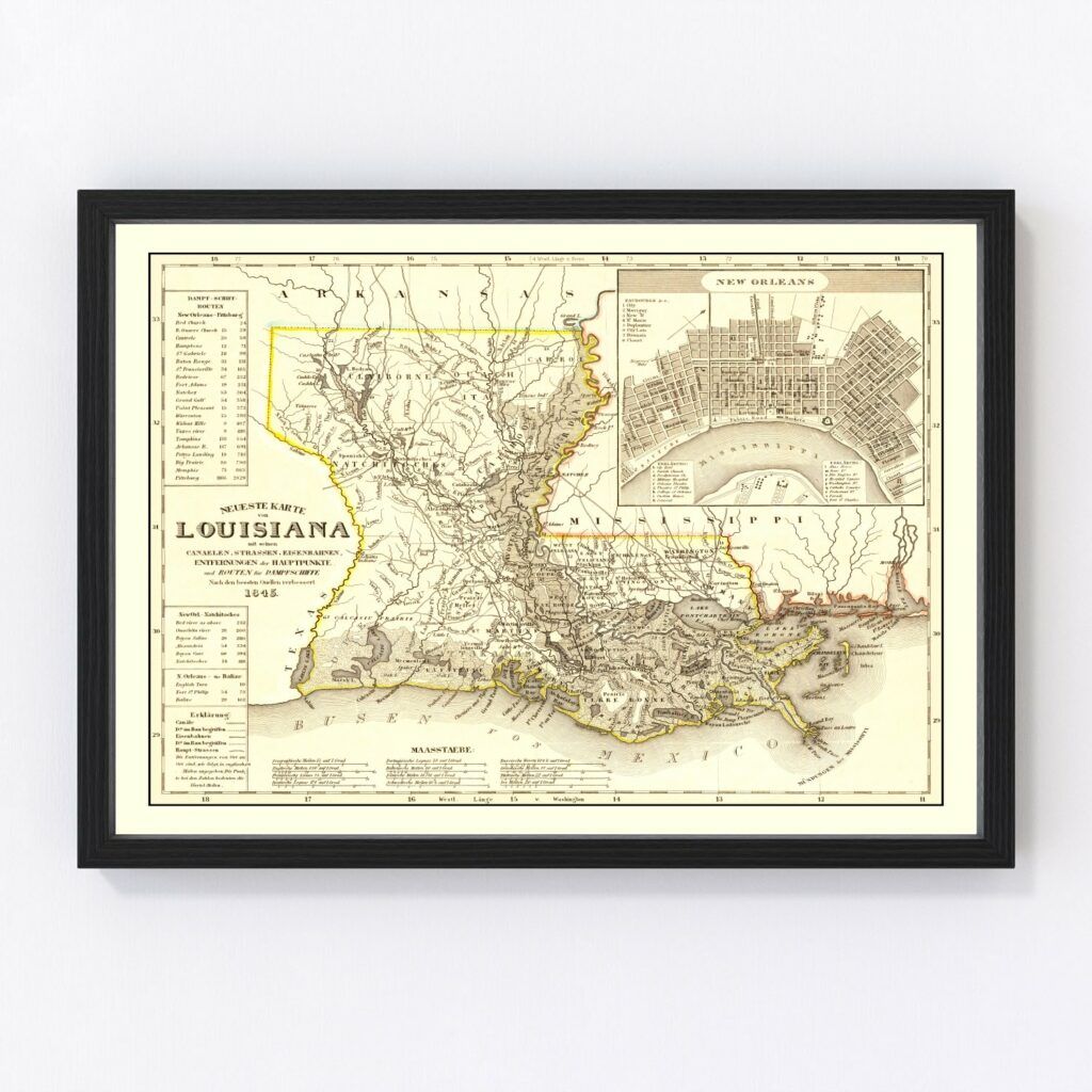 Vintage Map of Louisiana 1845 by Ted's Vintage Art
