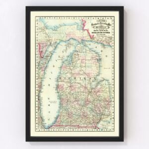 Vintage Railroad Map of Michigan 1879