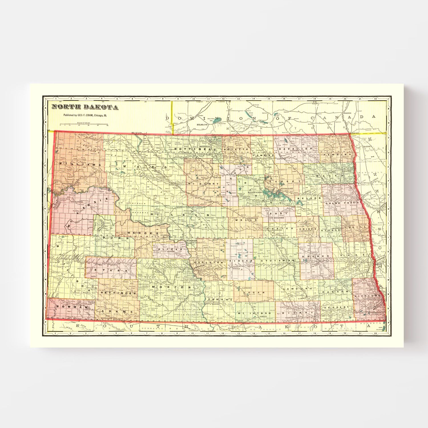 Vintage Map of North Dakota 1909 by Ted's Vintage Art