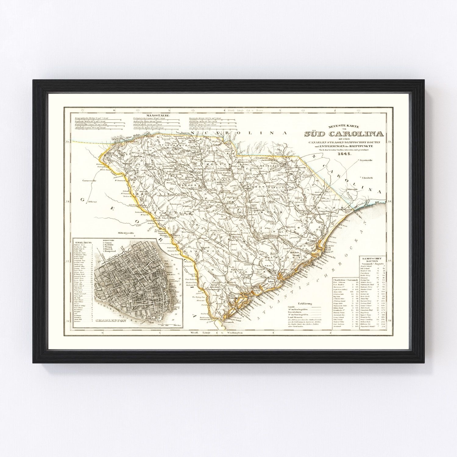 Vintage Map Of South Carolina 1845 By Teds Vintage Art