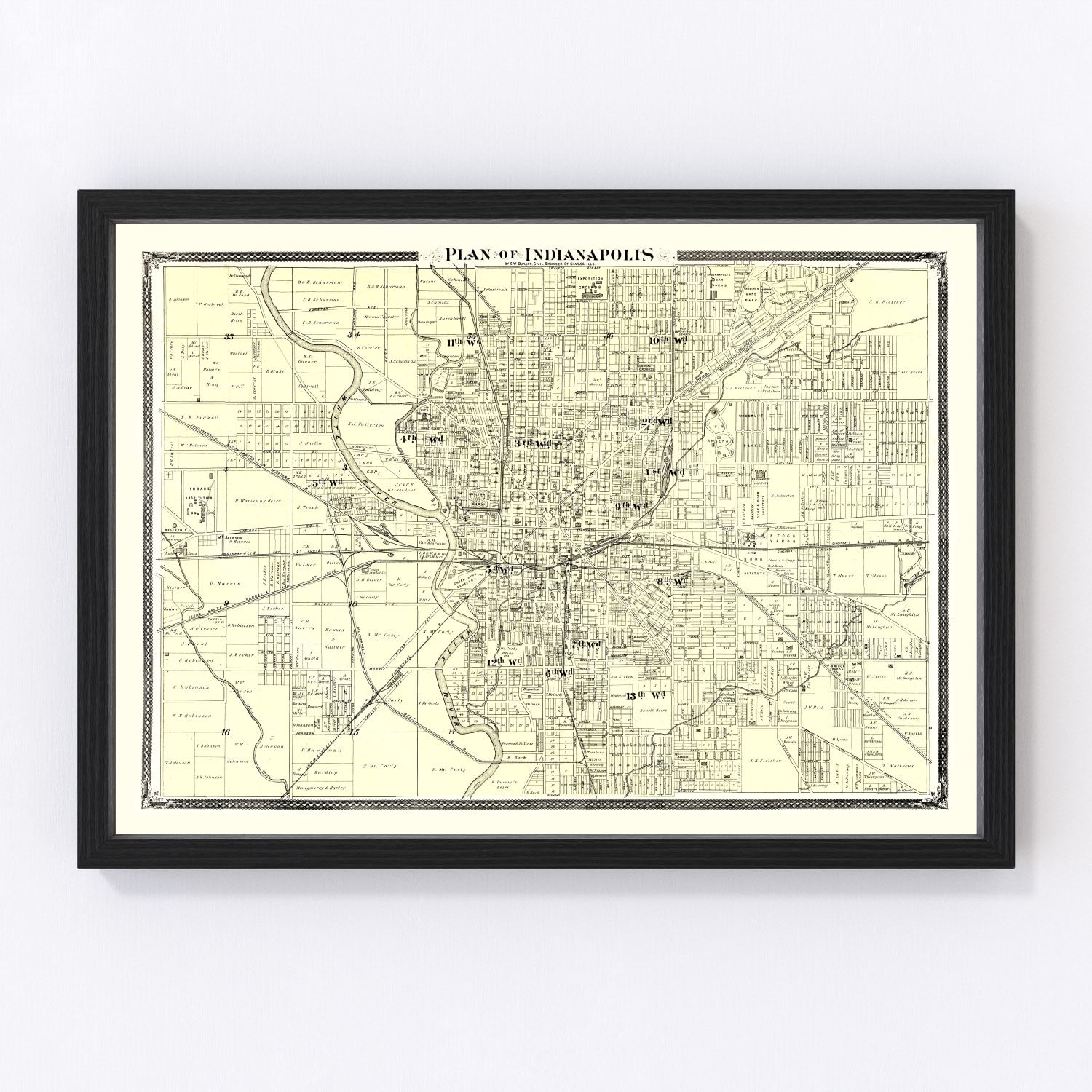 Vintage Map of Indianapolis, Indiana 1876 15