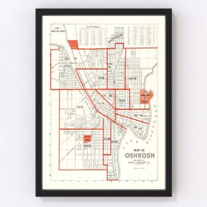 Vintage Map of Oshkosh, Wisconsin 1919