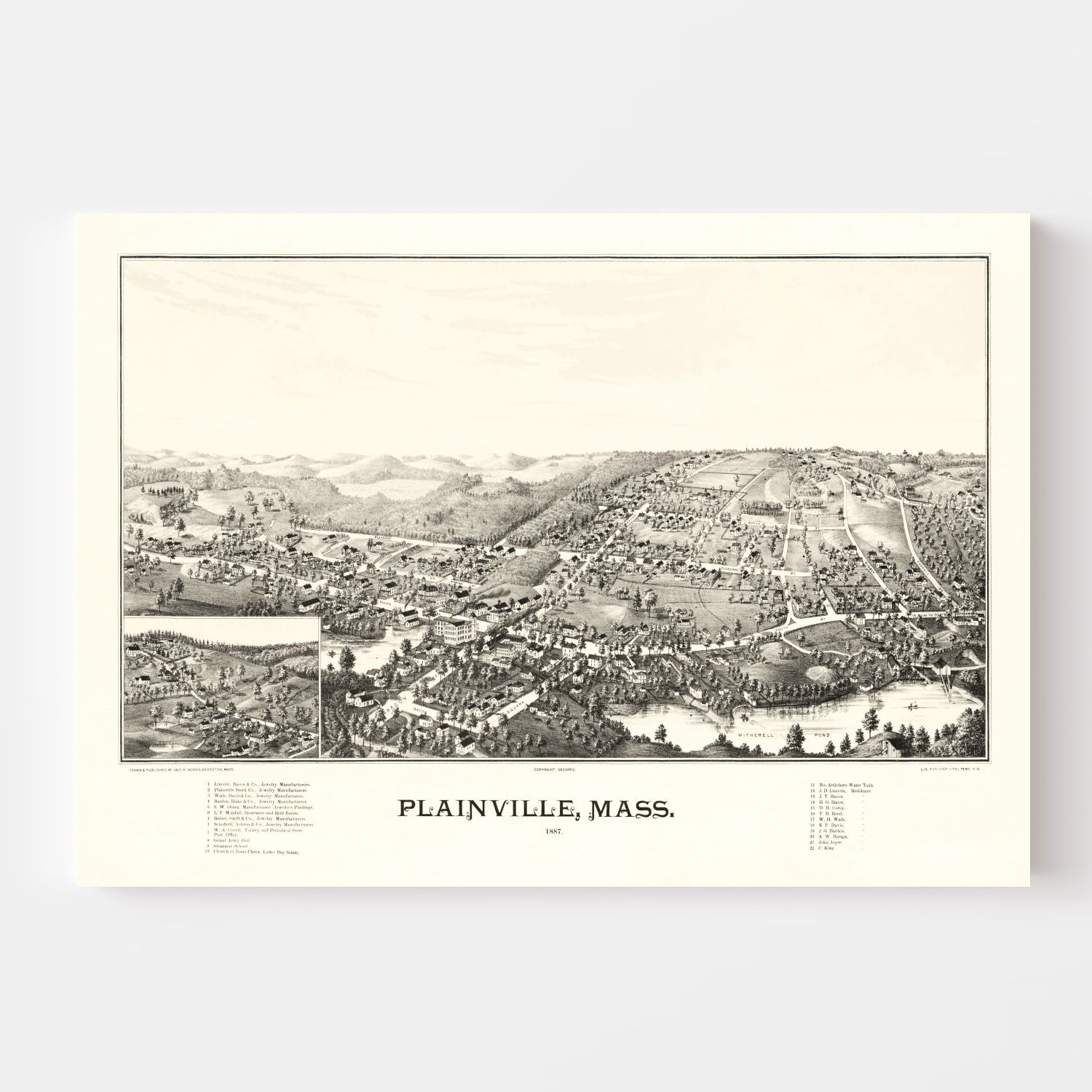 Vintage Map of Plainville, Massachusetts 1887 by Ted's Vintage Art