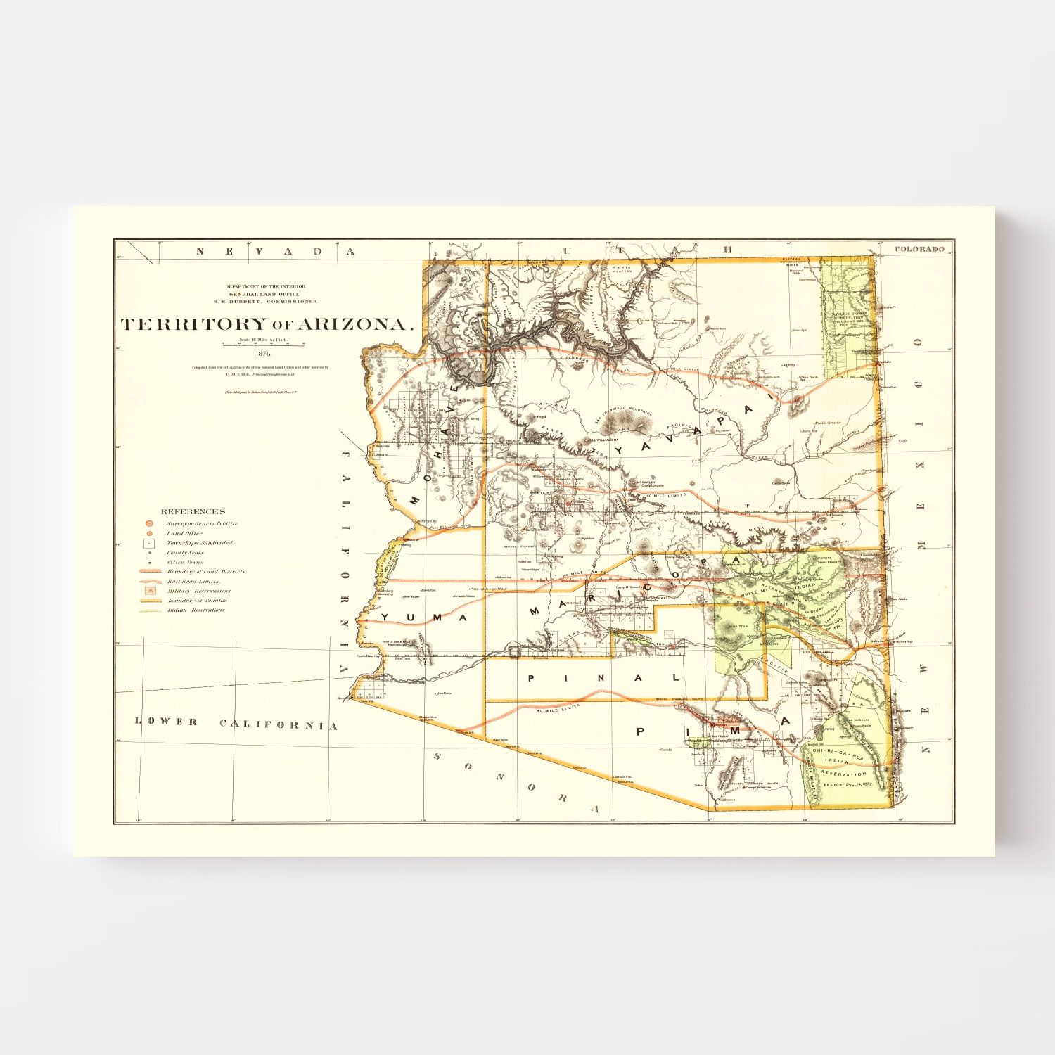 Vintage Map Of Arizona 1876 By Ted S Vintage Art   8114 2 