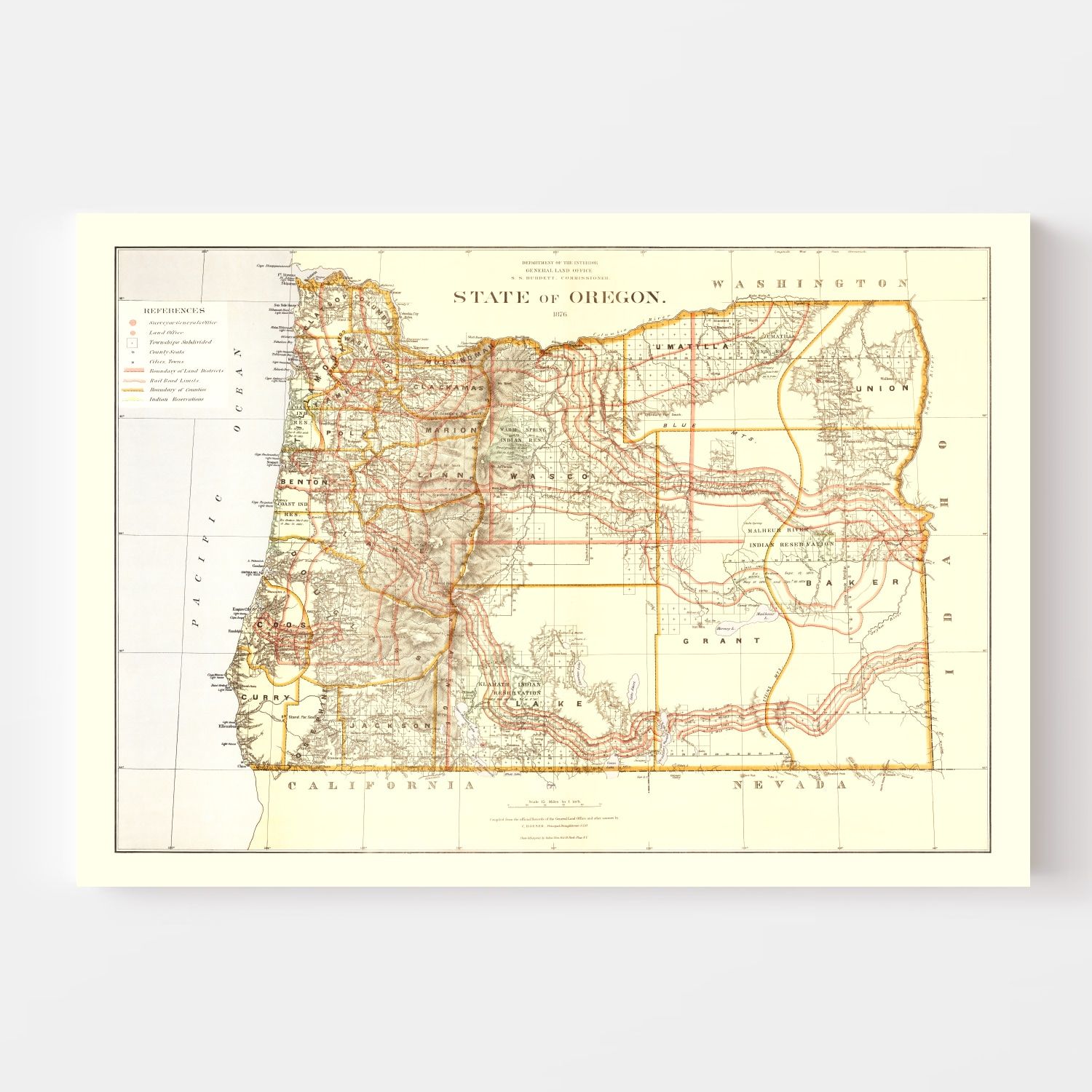 Vintage Map Of Oregon 1876 By Ted S Vintage Art   8118 2 